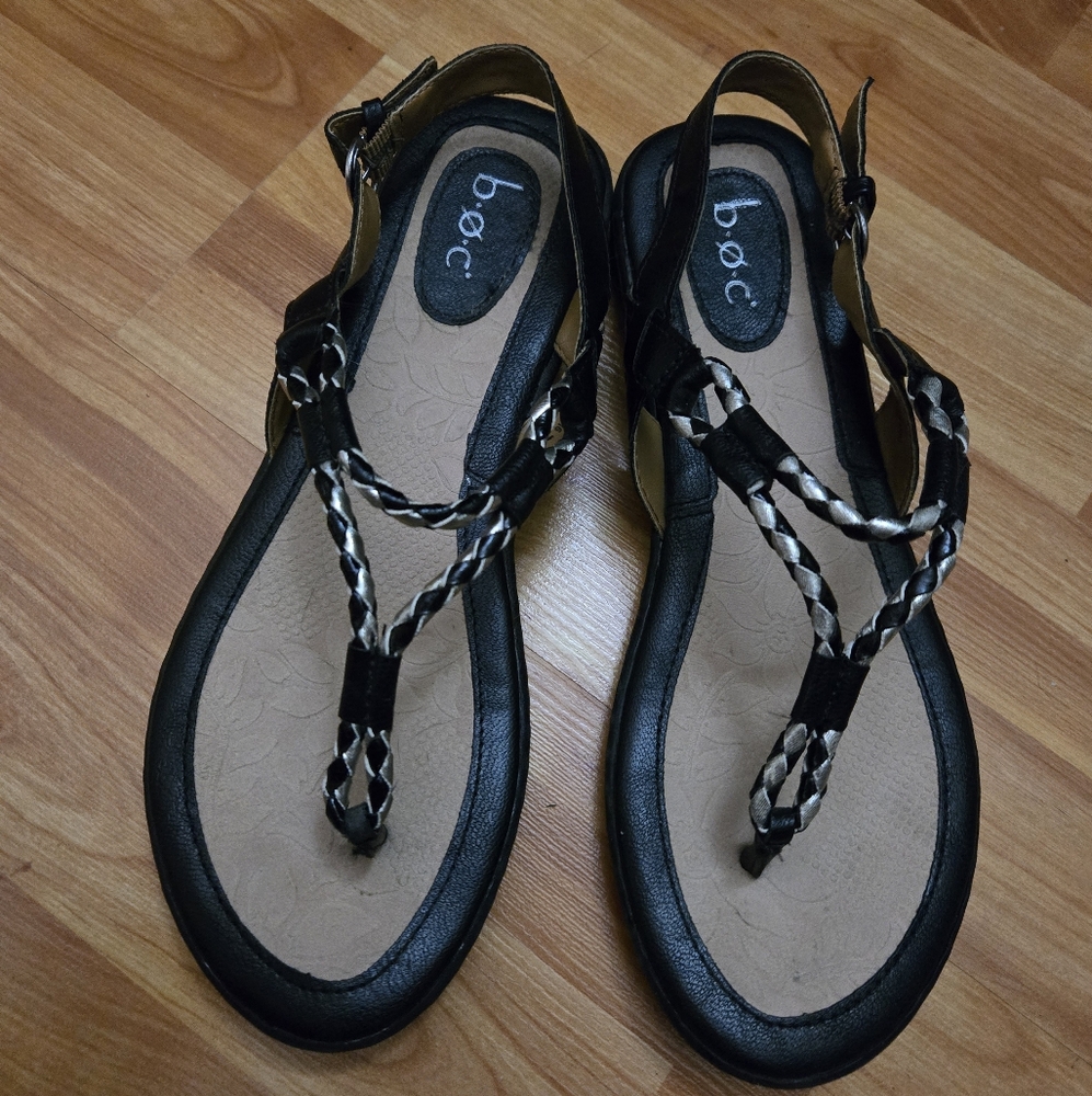 B O.C by Born Melinda Black/Silver Braided Sandal Sz 8